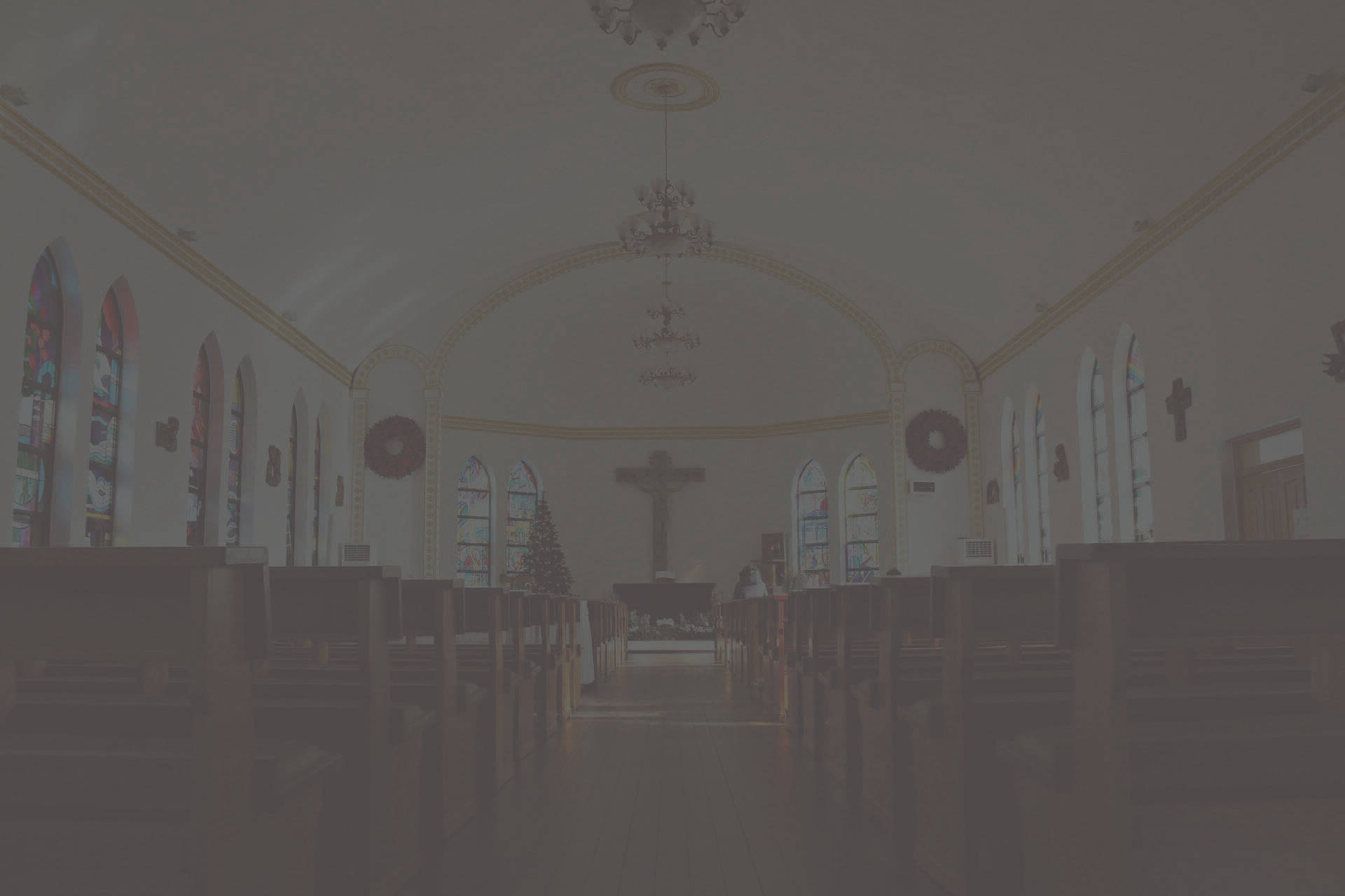 Christian themed image of a church looking down the aisle